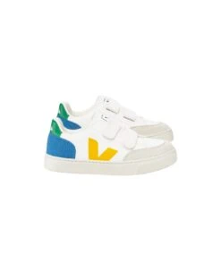 Veja V-12 Chromefree Leather Sneakers In White/multicolor