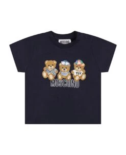 MOSCHINO Blue T-shirt For Babies With Teddy Bear And Logo