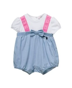 Chiara Ferragni Multicolor Dungarees Romper Suit With Logo And Bow Detail In Cotton Baby