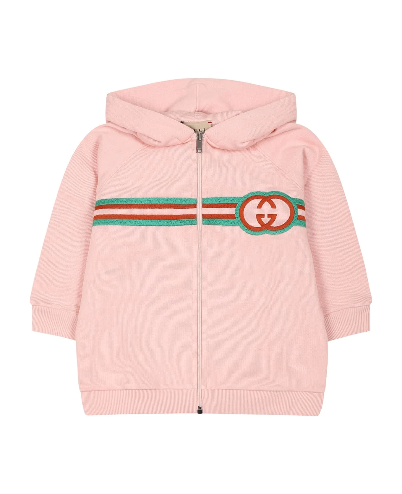 Gucci Pink Sweatshirt For Baby Girl With Interlocking Gg