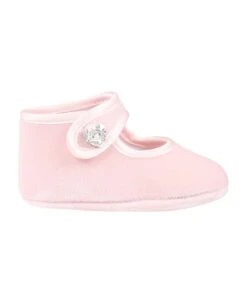 Monnalisa Pink Flat Shoes For Baby Girl With Hearts