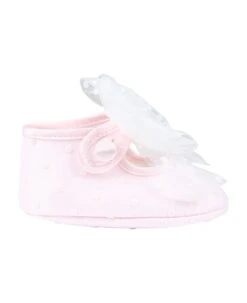 Monnalisa Pink Flat Shoes For Baby Girl With Polka Dots