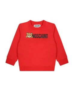 MOSCHINO Red Swetshirt For Babykids With Teddy Bear