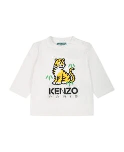 Kenzo Kids White T-shirt For Baby Kids With Tiger An Dlogo