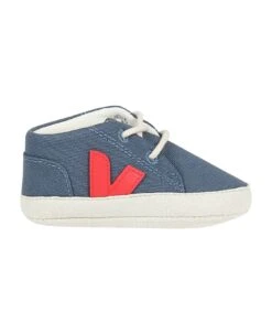 Veja Blue Sneakers For Baby Boy With Red Logo