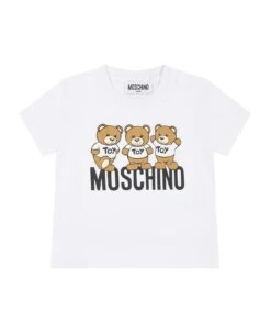 MOSCHINO White T-shirt For Babykids With Teddy Bear And Logo
