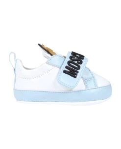 MOSCHINO Light Blue Sneakers For Baby Boy With Teddy Bear And Logo