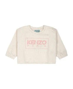 Kenzo Kids Ivory Sweatshirt For Baby Girl With Logo