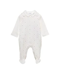 Emporio Armani White Onesie With All-over Logo Print In Cotton Baby