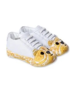 Versace Babbucce Bianche In Nappa Con Lacci Baby Boy