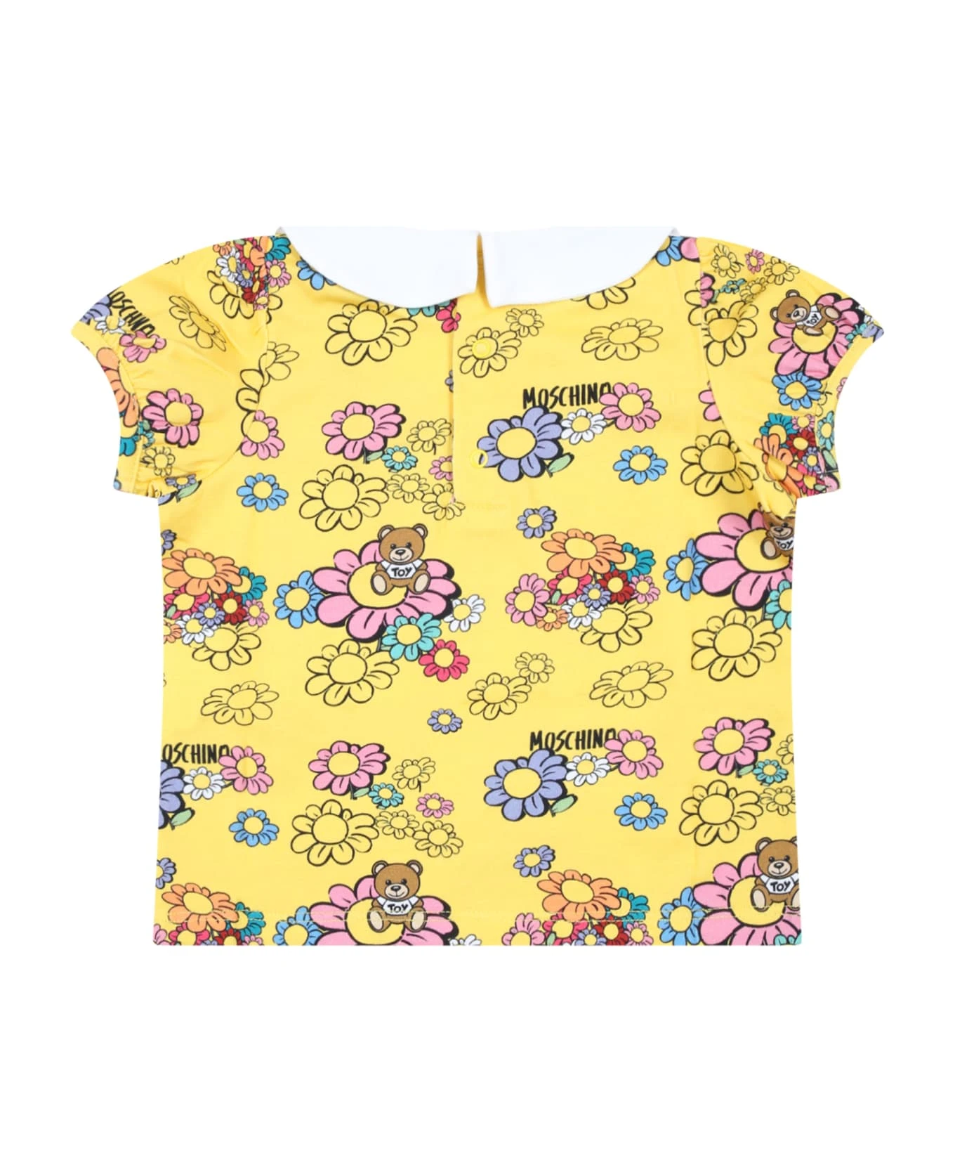 MOSCHINO Yellow T-shirt For Baby Girl With Flowers And Logo - Image 2