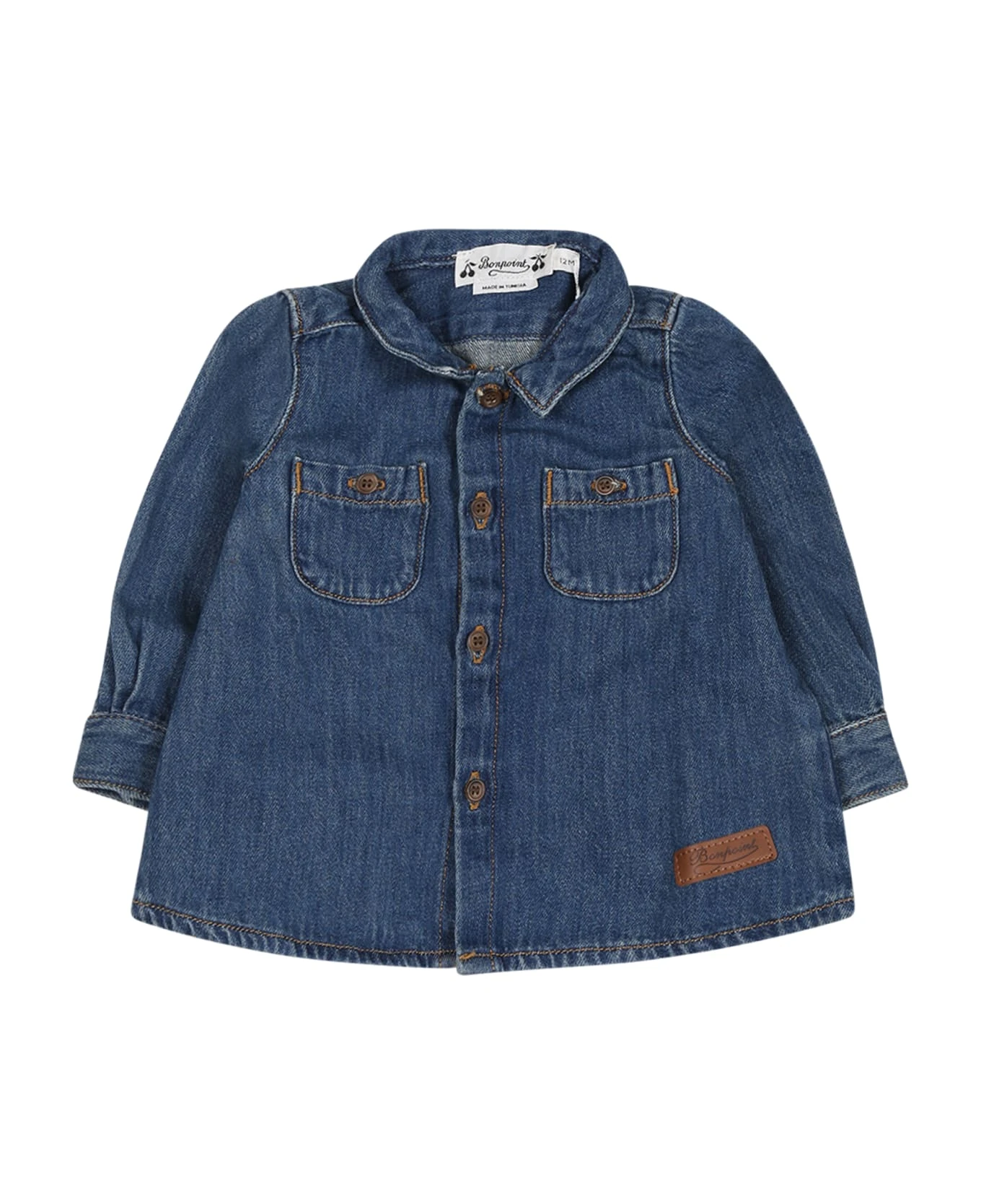 BONPOINT Blue Shirt For Baby Boy With Logo