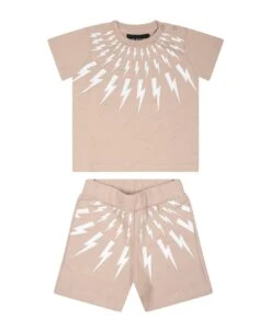 Neil Barrett Beige Suit For Baby Boy With Iconic Lightning Bolts And Logo