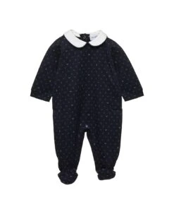 Emporio Armani Blue Onesie With All-over Logo Print In Cotton Baby