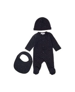 Emporio Armani Blue Matching Suit With All-over Logo Print In Cotton Baby