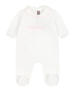 White Babygrow For Baby Girl With Embroidery