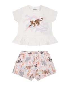 Kenzo Kids Multicolor Suit For Baby Girl With Tiger And Logo
