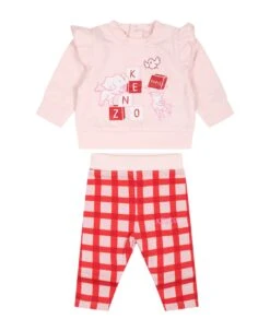Kenzo Kids Pink Suit For Baby Girl With Print