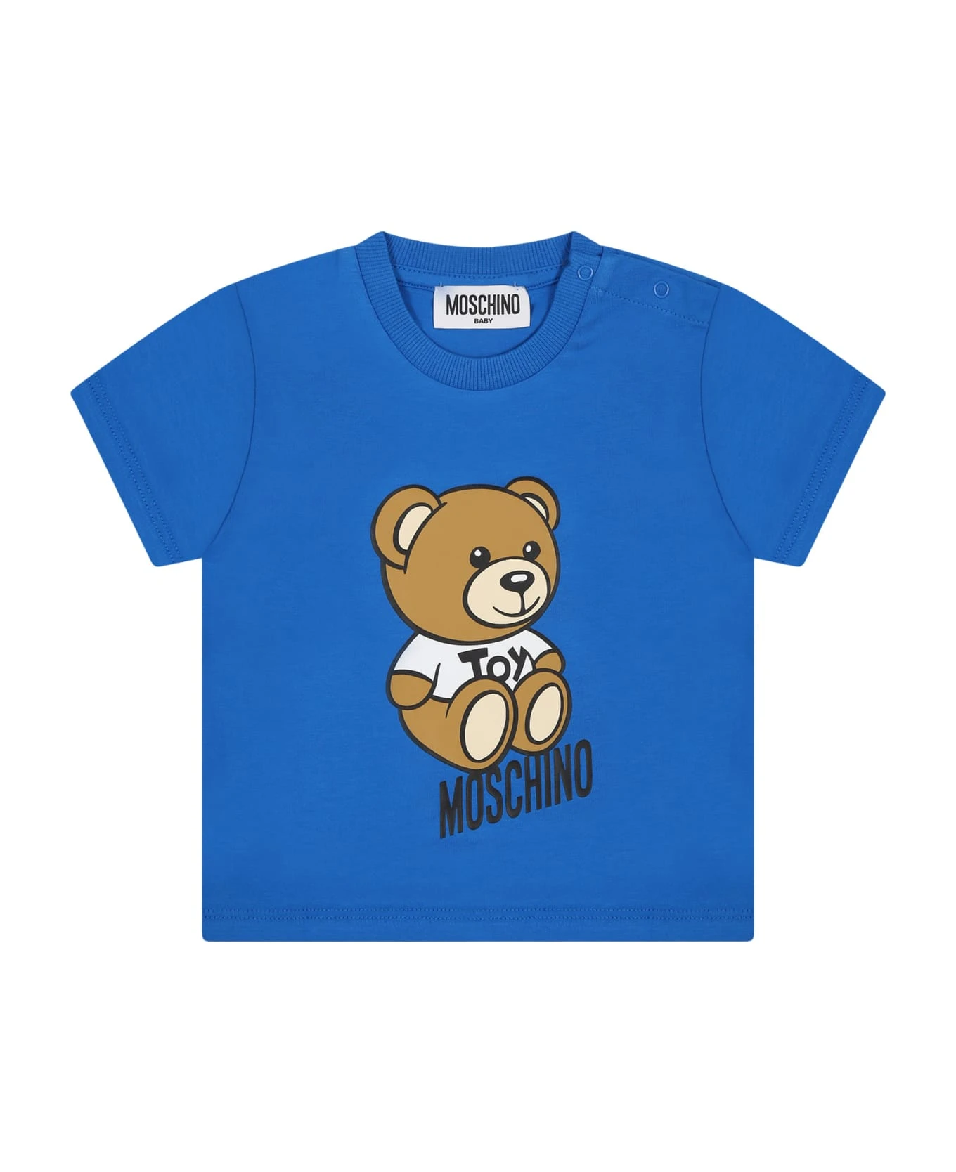 MOSCHINO Blue T-shirt For Baby Boy With Teddy Bear And Black Logo