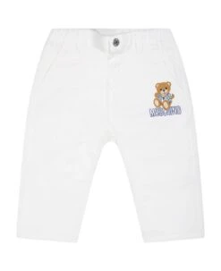 MOSCHINO White Trousers For Baby Kids With Teddy Bear And Logo