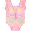 Billieblush Orange Swim Suit For Baby Girl With Butterfly