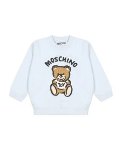 MOSCHINO Light Blue Sweatshirt For Baby Boy With Teddy Bear